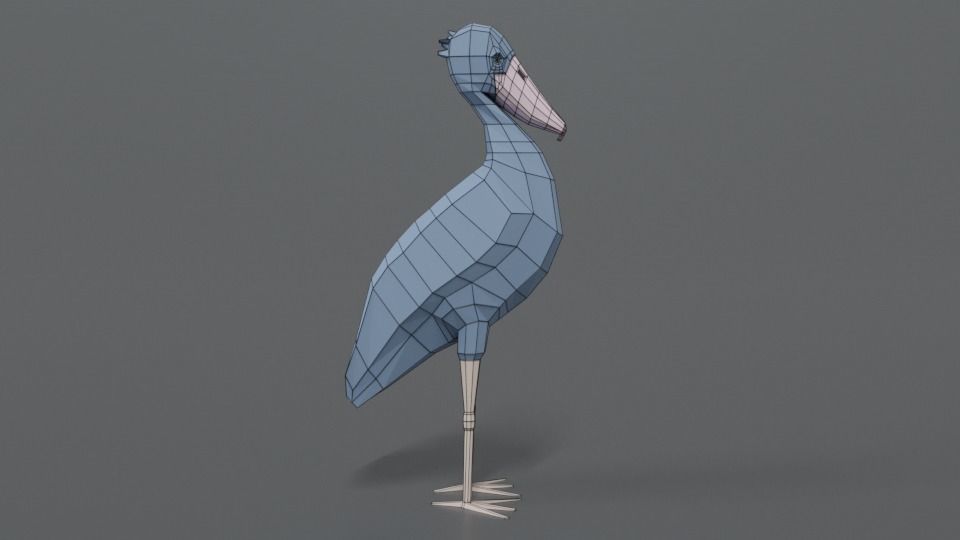 Low Poly Cartoon Shoebill Stork Low-poly 3D model_14