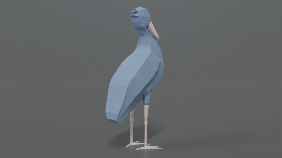 Low Poly Cartoon Shoebill Stork Low-poly 3D model_4
