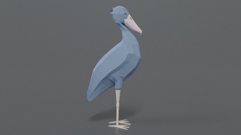 Low Poly Cartoon Shoebill Stork Low-poly 3D model_5