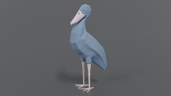 Low Poly Cartoon Shoebill Stork Low-poly 3D model