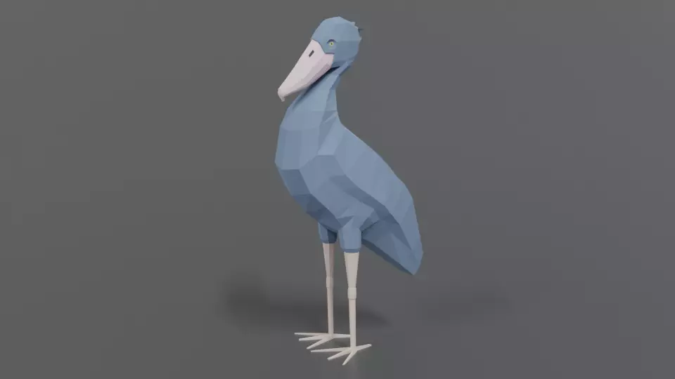 Low Poly Cartoon Shoebill Stork Low-poly 3D model_0