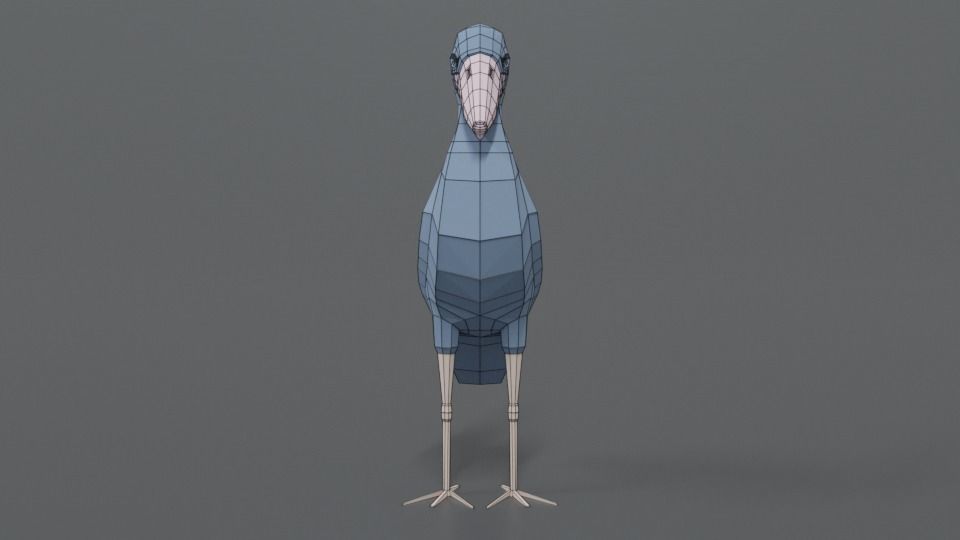 Low Poly Cartoon Shoebill Stork Low-poly 3D model_16