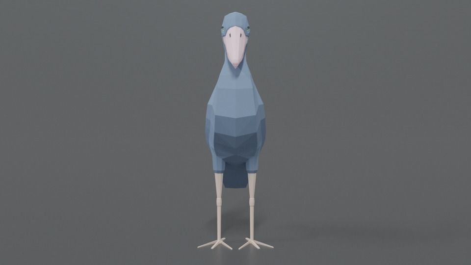 Low Poly Cartoon Shoebill Stork Low-poly 3D model_7