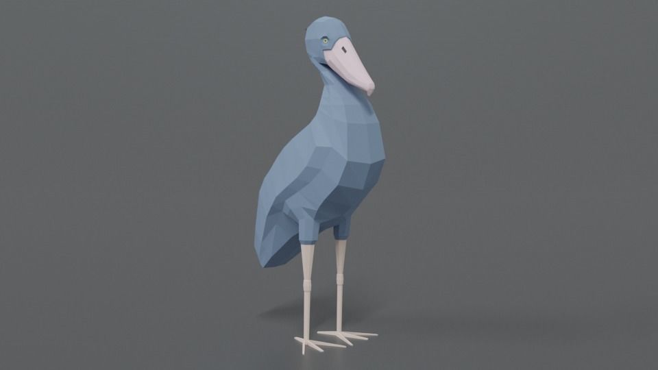 Low Poly Cartoon Shoebill Stork Low-poly 3D model_6