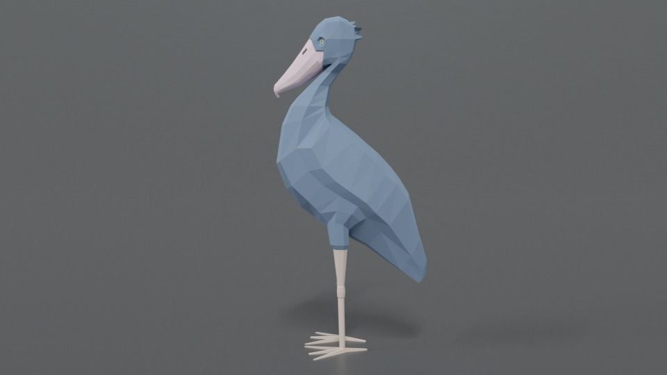 Low Poly Cartoon Shoebill Stork Low-poly 3D model_1