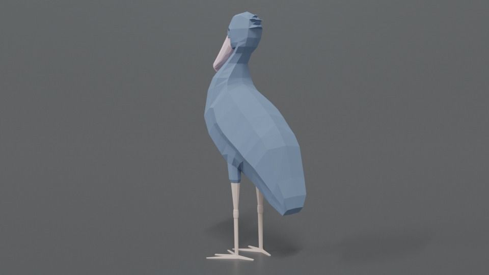 Low Poly Cartoon Shoebill Stork Low-poly 3D model_2