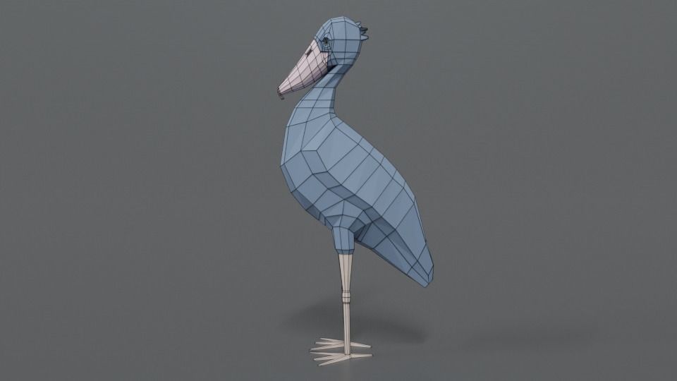 Low Poly Cartoon Shoebill Stork Low-poly 3D model_10