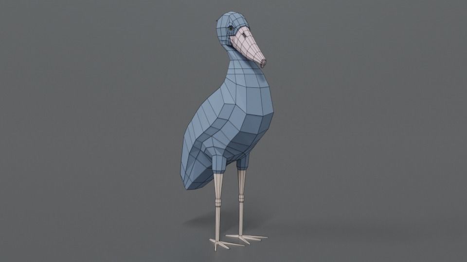 Low Poly Cartoon Shoebill Stork Low-poly 3D model_15