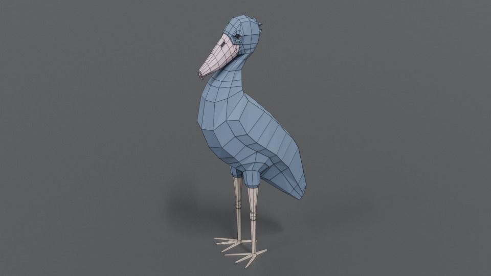 Low Poly Cartoon Shoebill Stork Low-poly 3D model_9