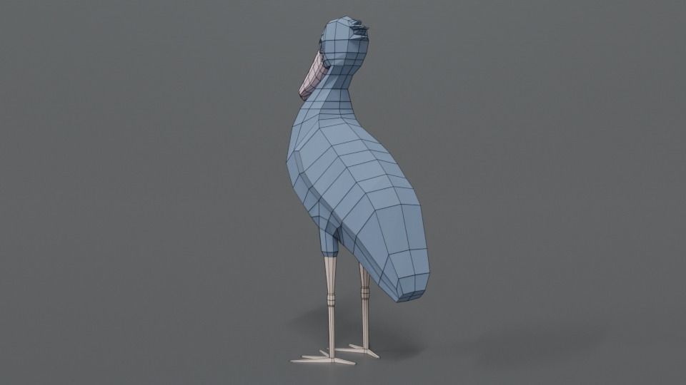 Low Poly Cartoon Shoebill Stork Low-poly 3D model_11