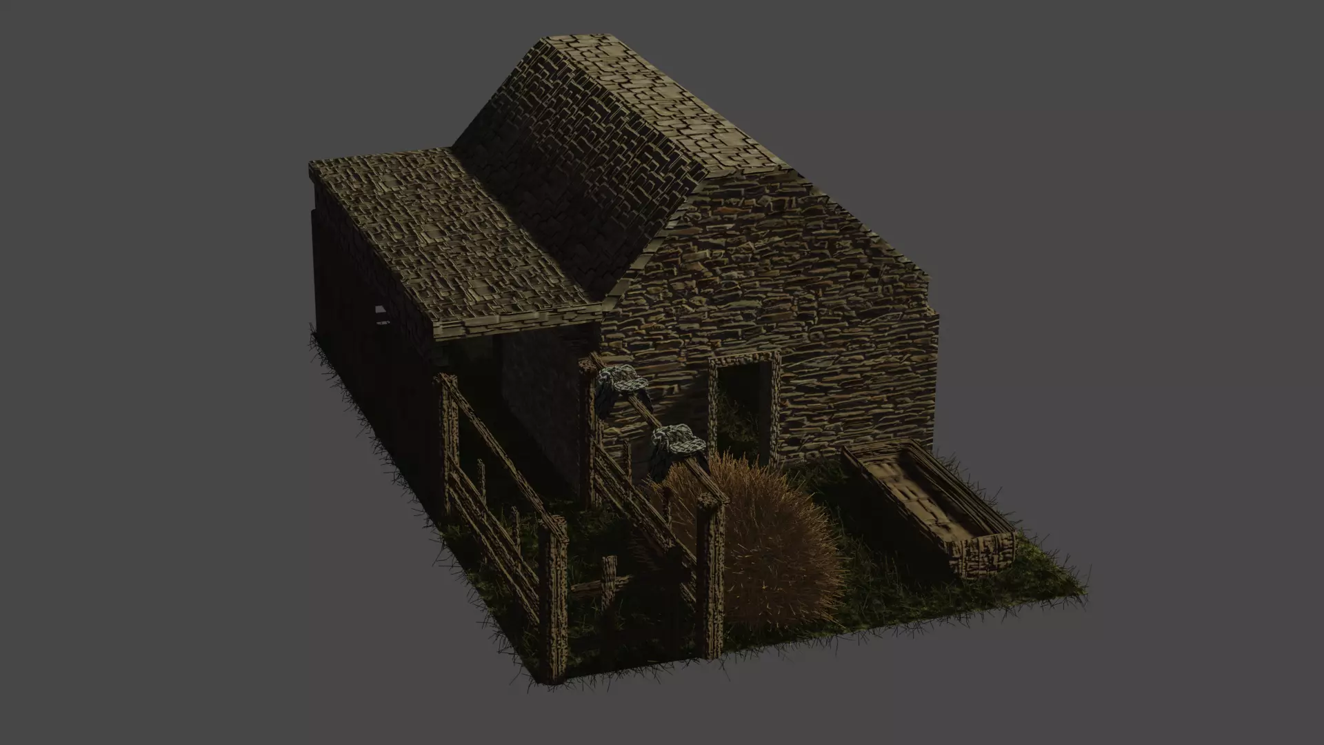 Stable stone house Free 3D model_0