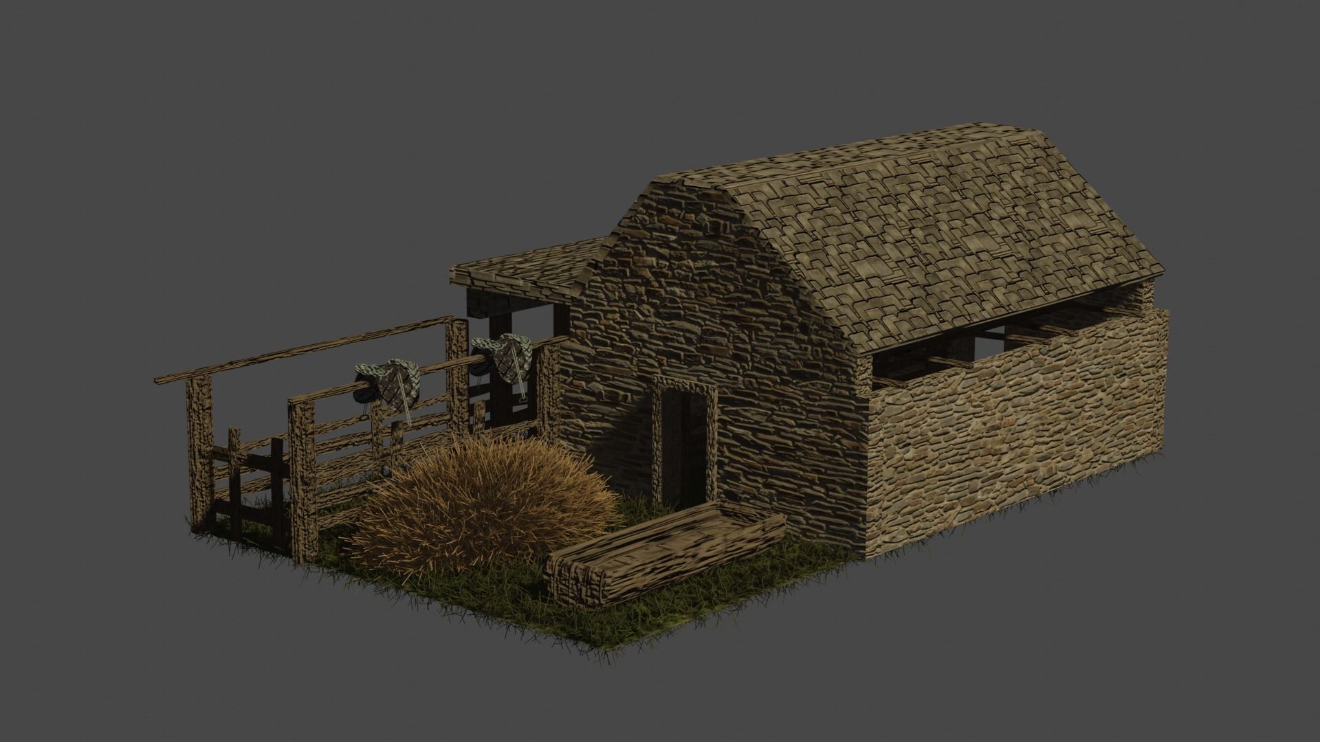 Stable stone house Free 3D model_5