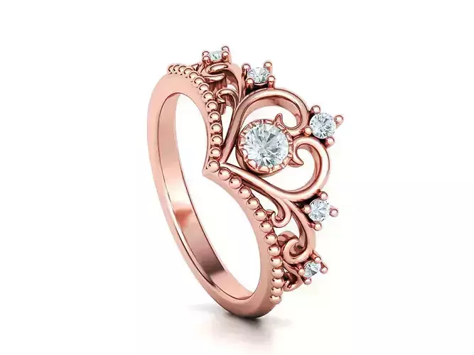 Crown Heart Ring Diamond Princess Ring 3dmodel 3D print model