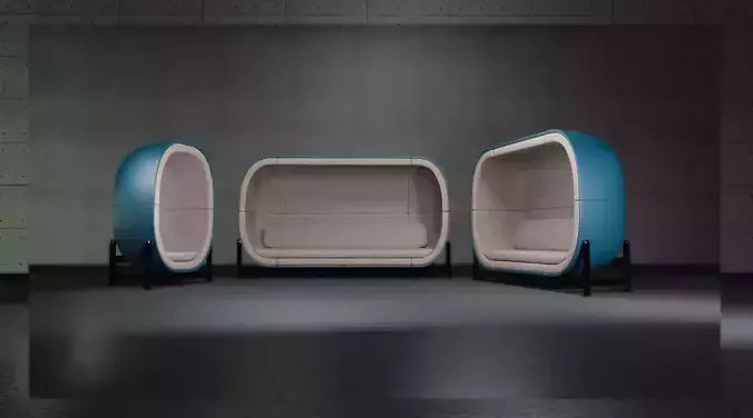 Capsule Office Pod Set Free 3D model