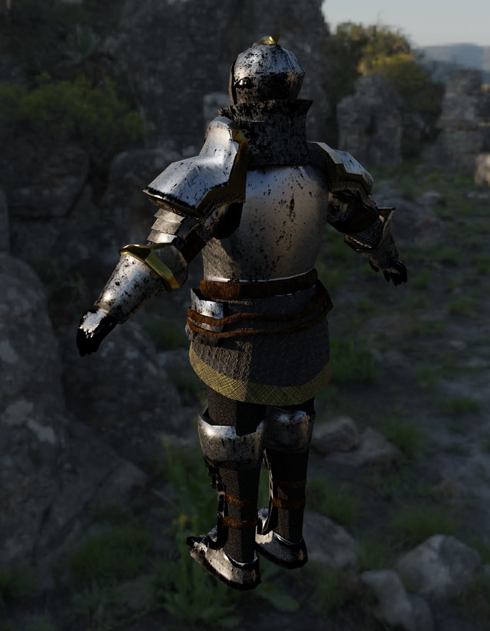 Knight PBR Low Poly in armor on rock Low-poly 3D model_3