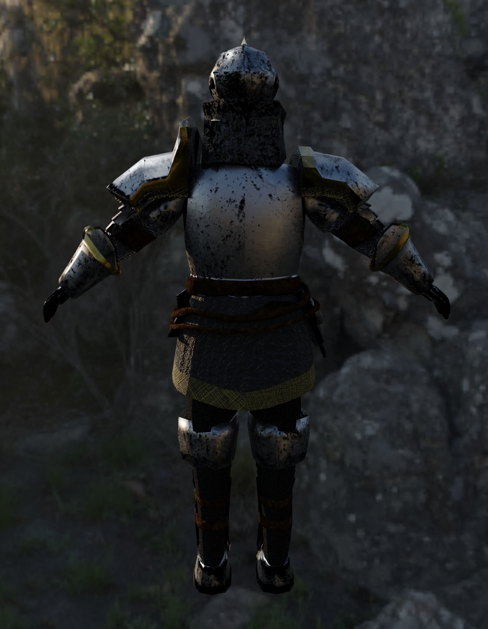 Knight PBR Low Poly in armor on rock Low-poly 3D model_4