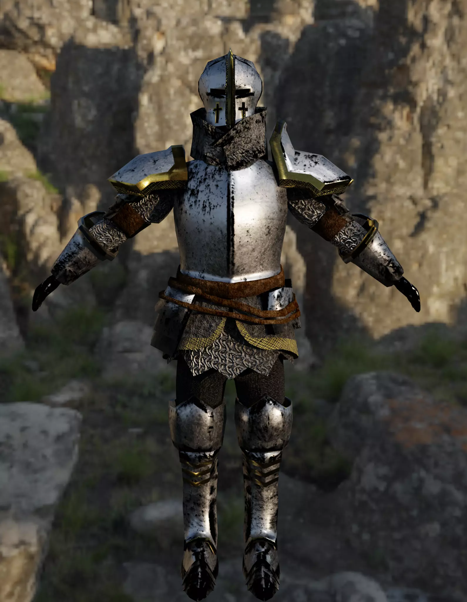Knight PBR Low Poly in armor on rock Low-poly 3D model_0