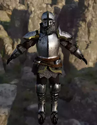 Knight PBR Low Poly in armor on rock