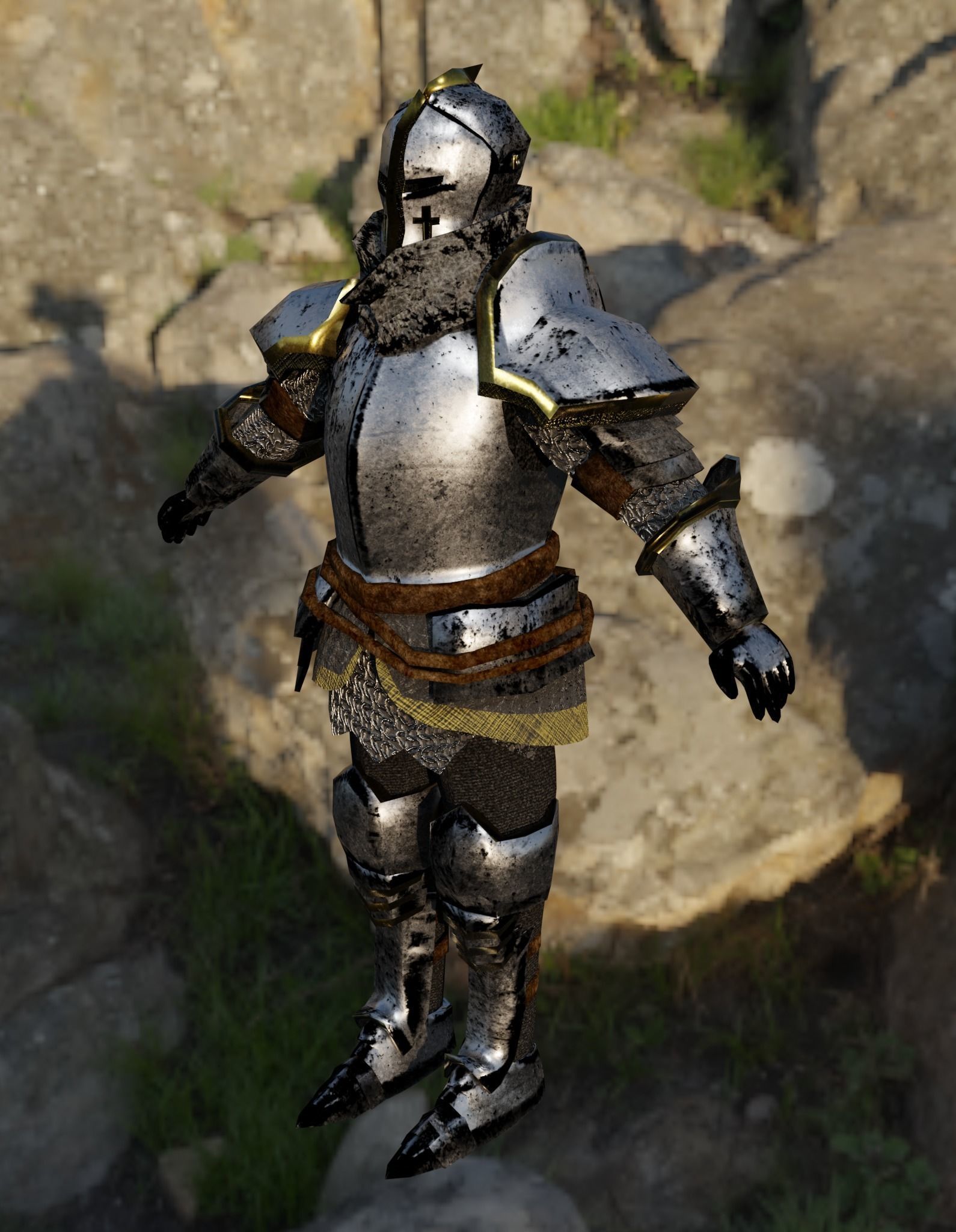 Knight PBR Low Poly in armor on rock Low-poly 3D model_1