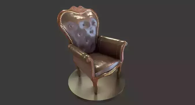 Vintage Wooden Armchair Low-poly 3D model