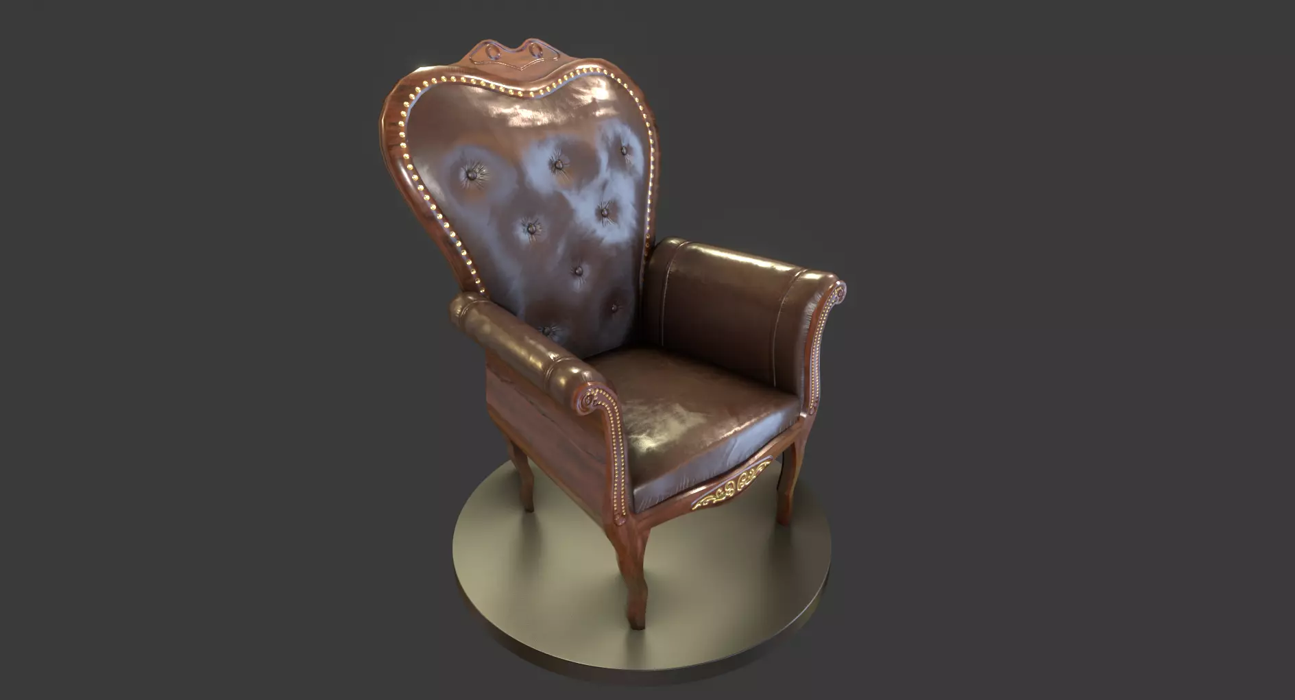 Vintage Wooden Armchair Low-poly 3D model_0