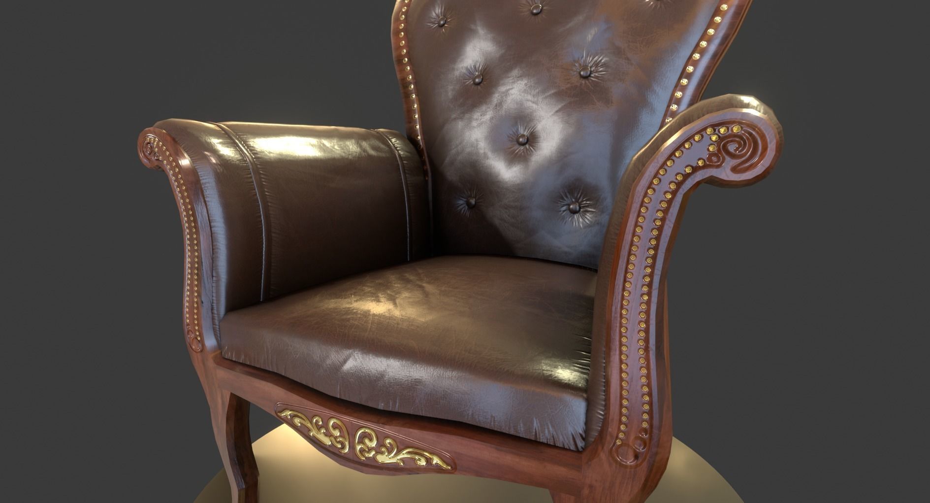 Vintage Wooden Armchair Low-poly 3D model_12