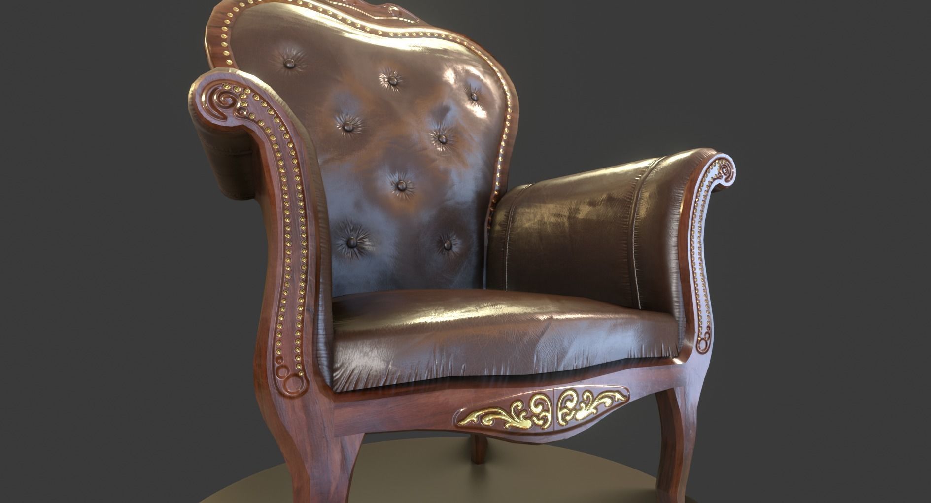 Vintage Wooden Armchair Low-poly 3D model_10
