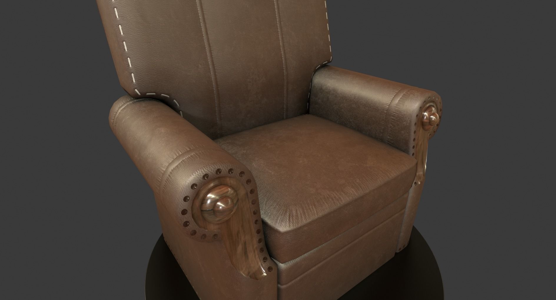 Vintage Leather Armchair Low-poly 3D model_2