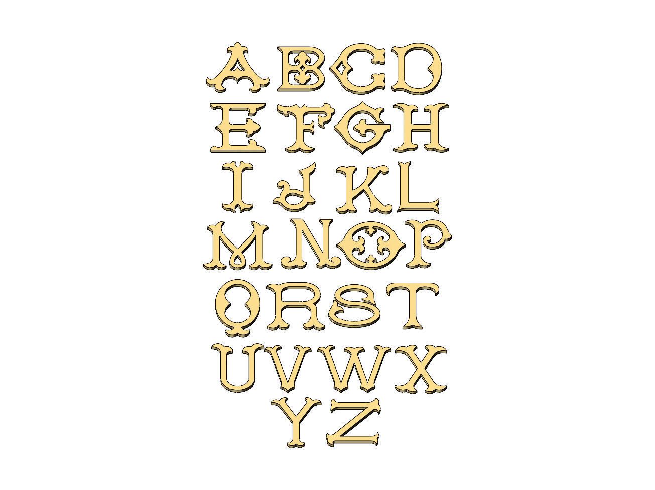 Vintage Monogram Font Letters Alphabet  3D print model_1