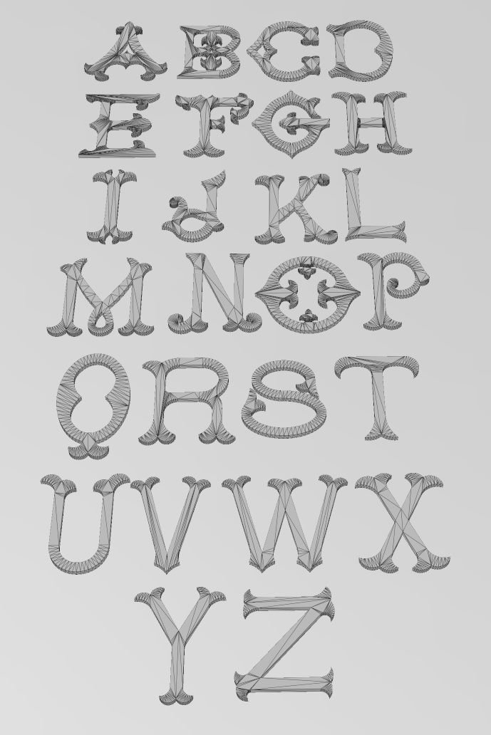 Vintage Monogram Font Letters Alphabet  3D print model_10