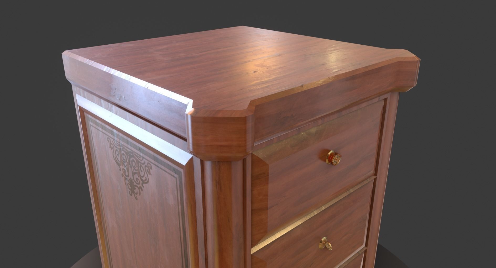 Vintage Wooden Bedside Cabinet Low-poly 3D model_10
