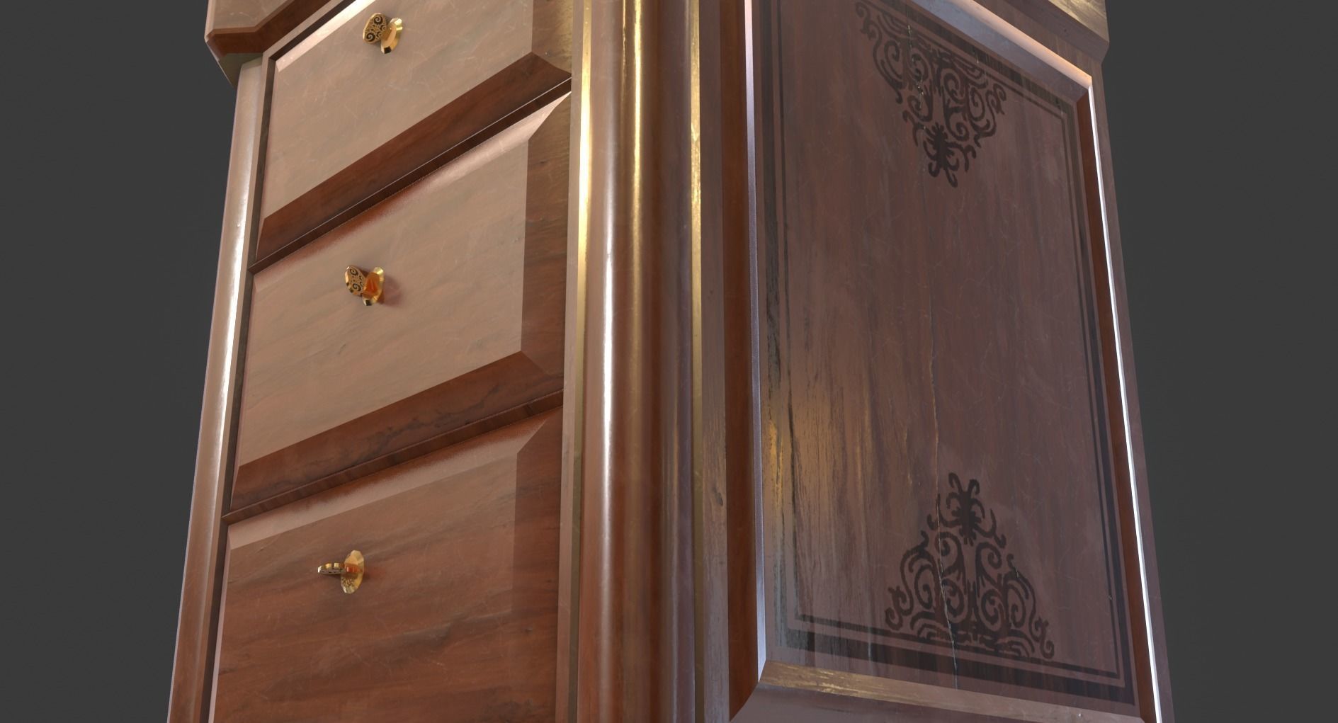 Vintage Wooden Bedside Cabinet Low-poly 3D model_12