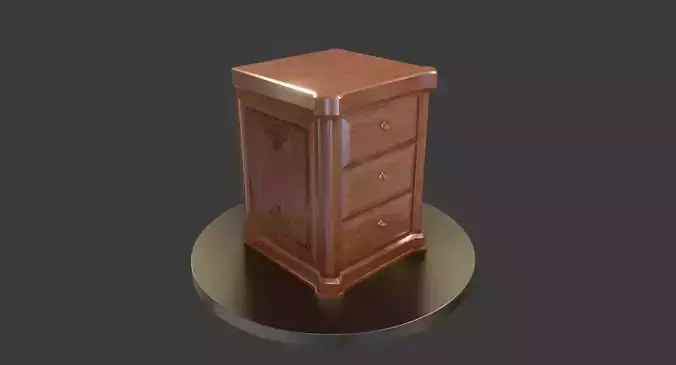 Vintage Wooden Bedside Cabinet Low-poly 3D model