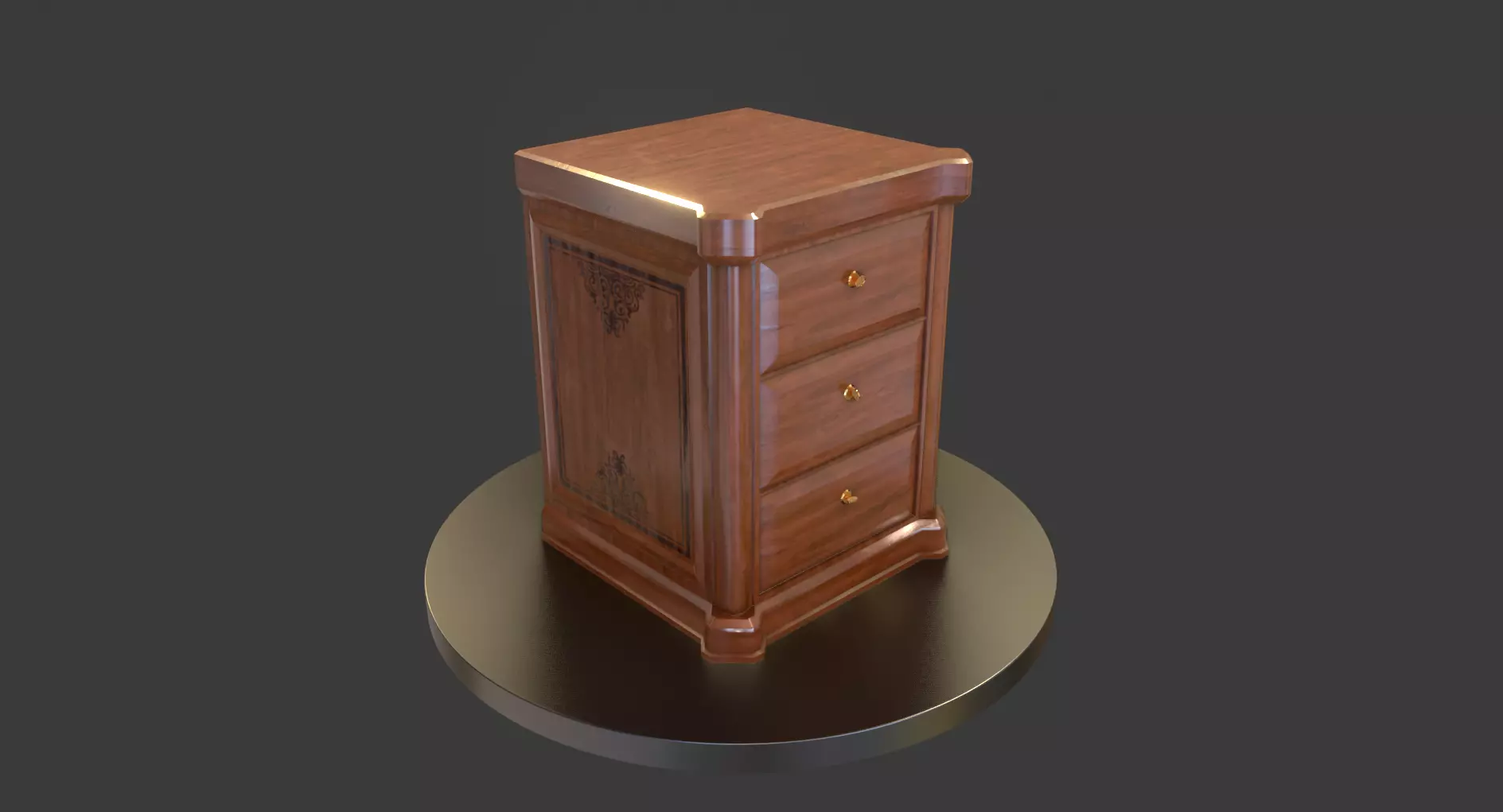 Vintage Wooden Bedside Cabinet Low-poly 3D model_0