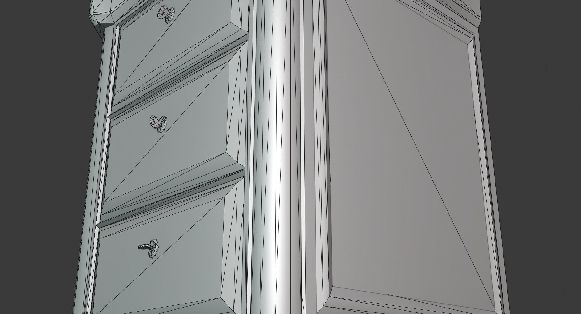 Vintage Wooden Bedside Cabinet Low-poly 3D model_13