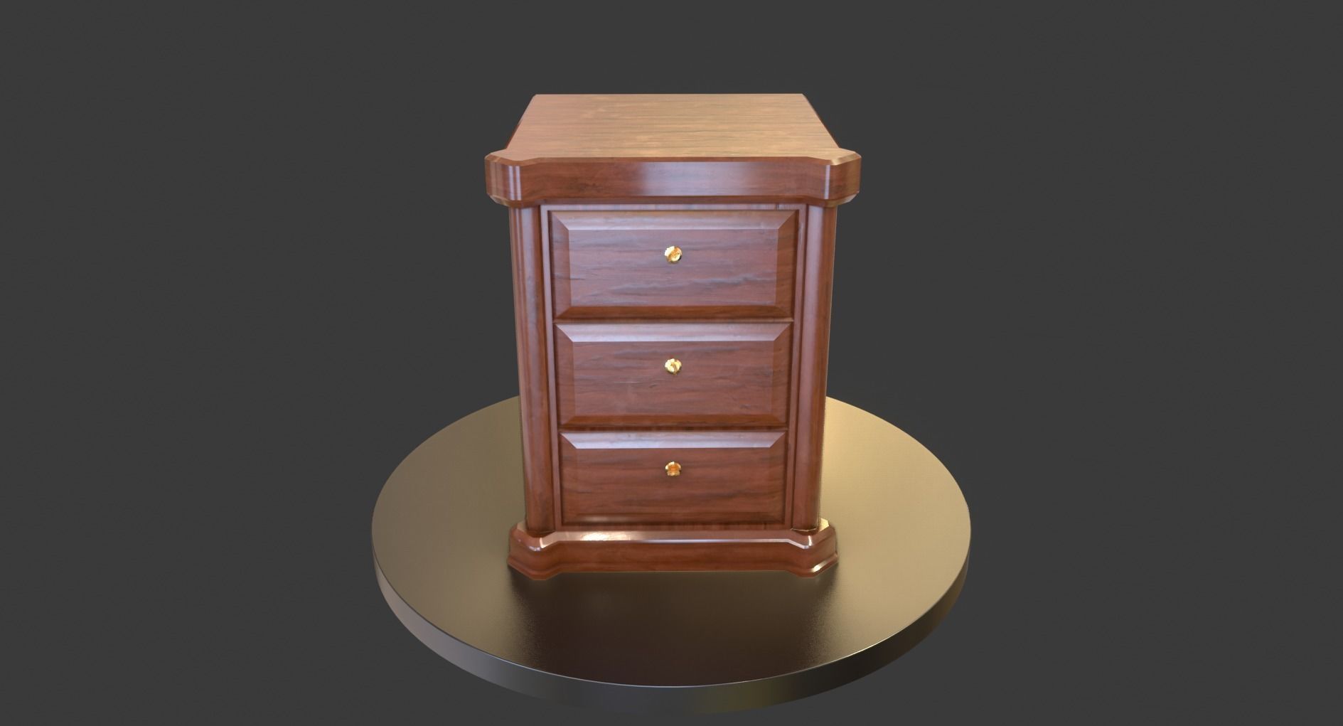 Vintage Wooden Bedside Cabinet Low-poly 3D model_2