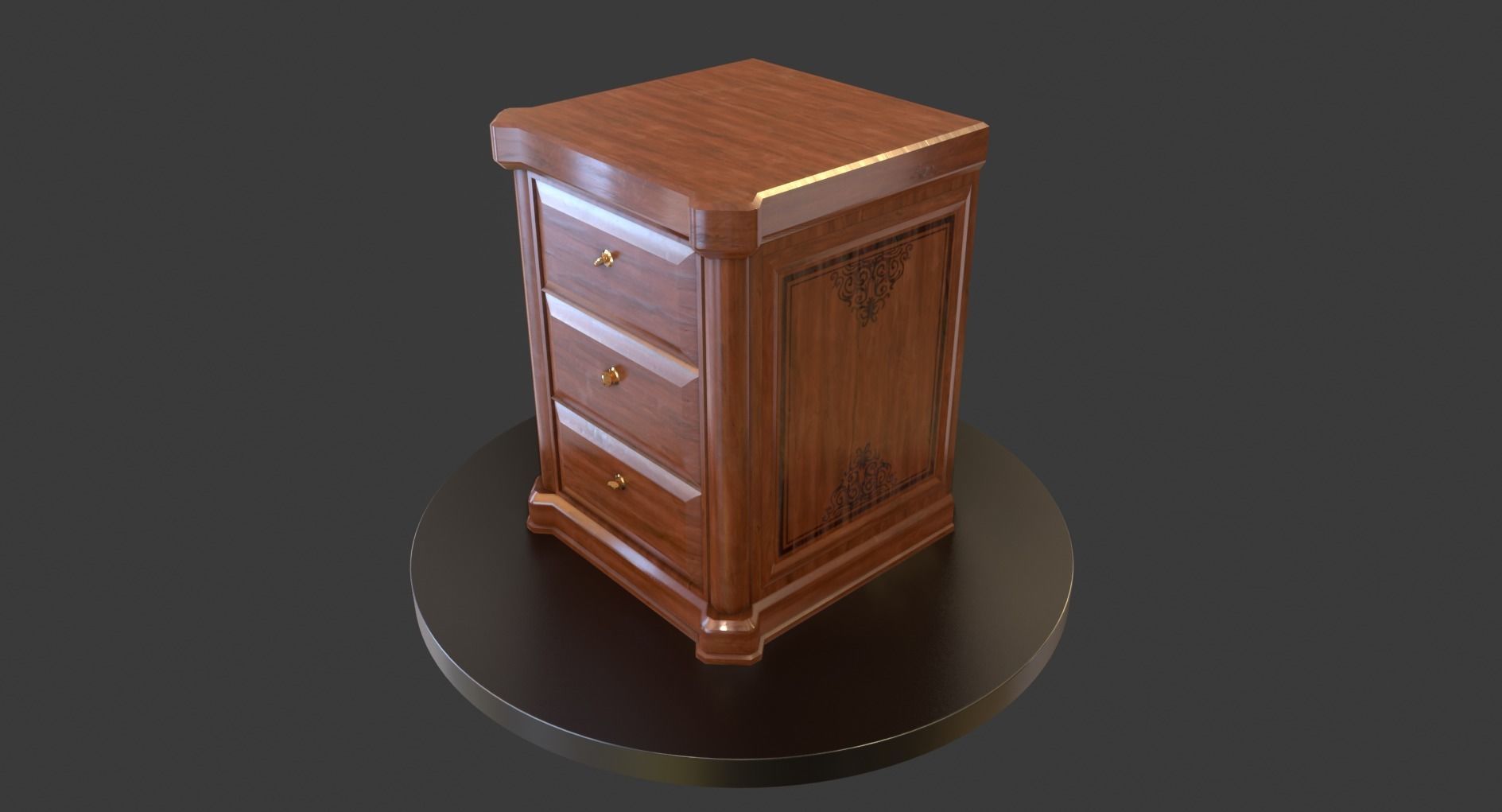 Vintage Wooden Bedside Cabinet Low-poly 3D model_4