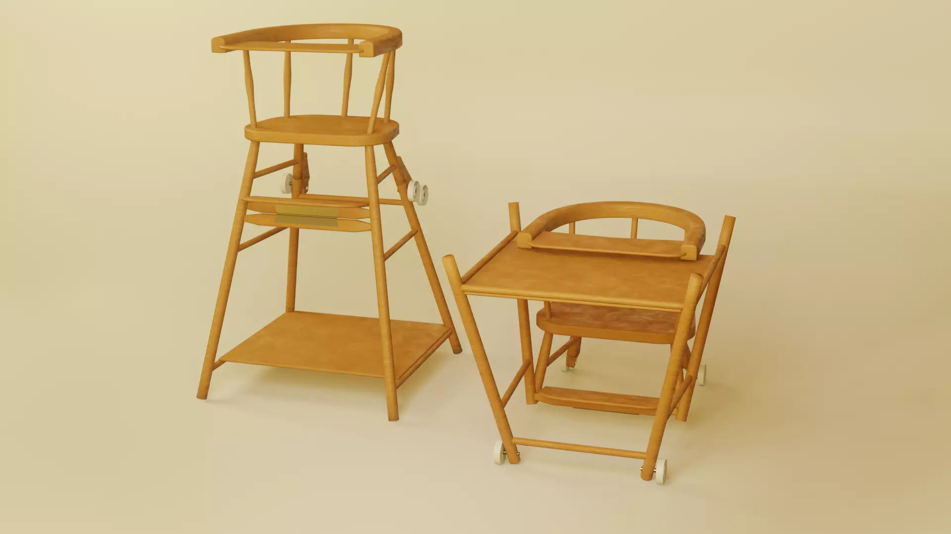 Wooden child chair Low-poly 3D model