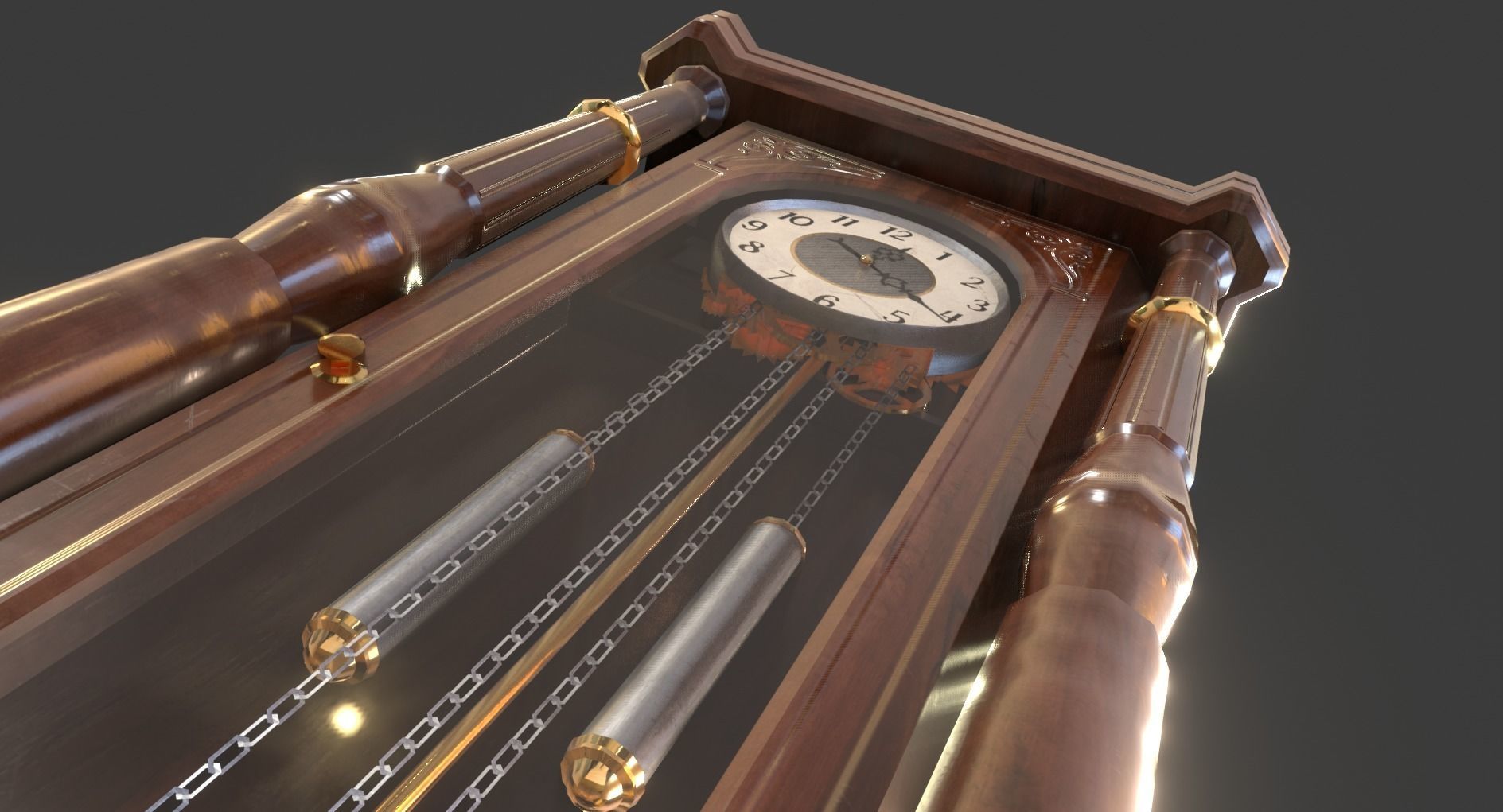Vintage Standing Clock Low-poly 3D model_8