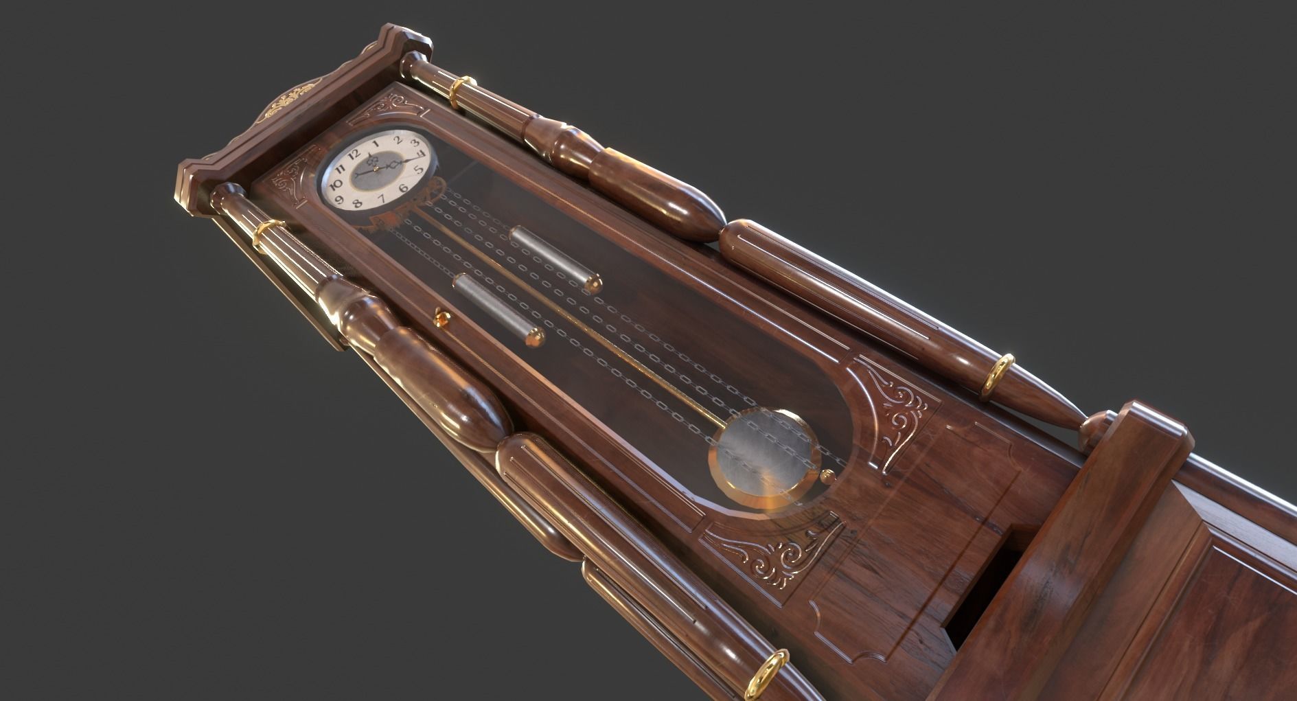 Vintage Standing Clock Low-poly 3D model_6