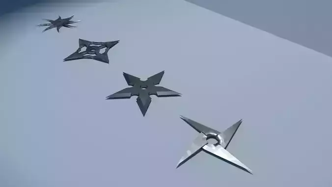 shuriken three metal stars Low-poly 3D model