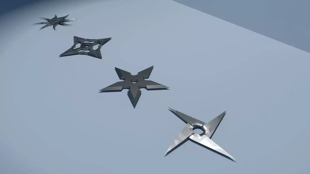 shuriken three metal stars Low-poly 3D model_0