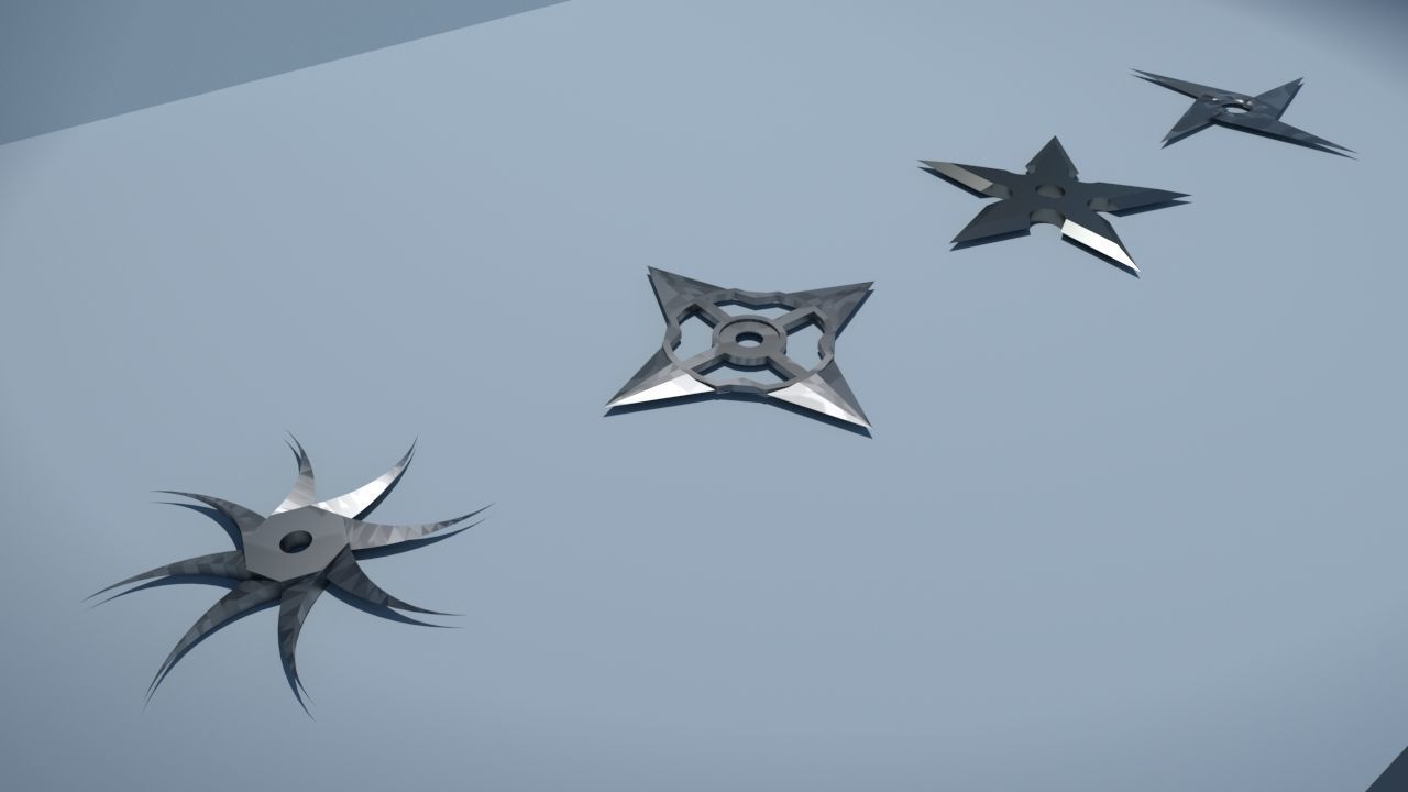 shuriken three metal stars Low-poly 3D model_1