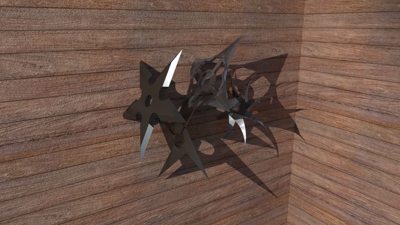shuriken three metal stars Low-poly 3D model_2