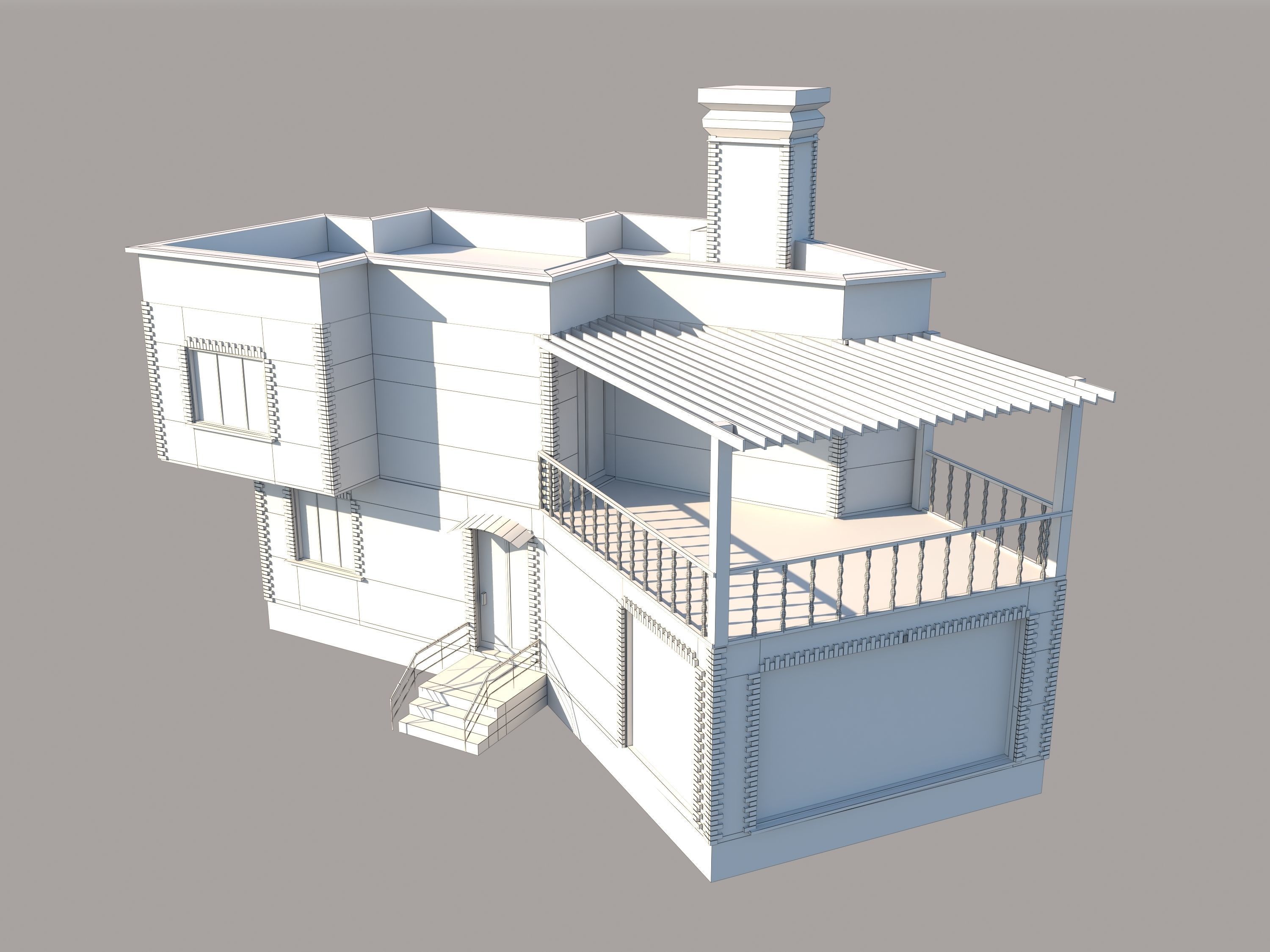 Villa stone building with balcony 3D model_5