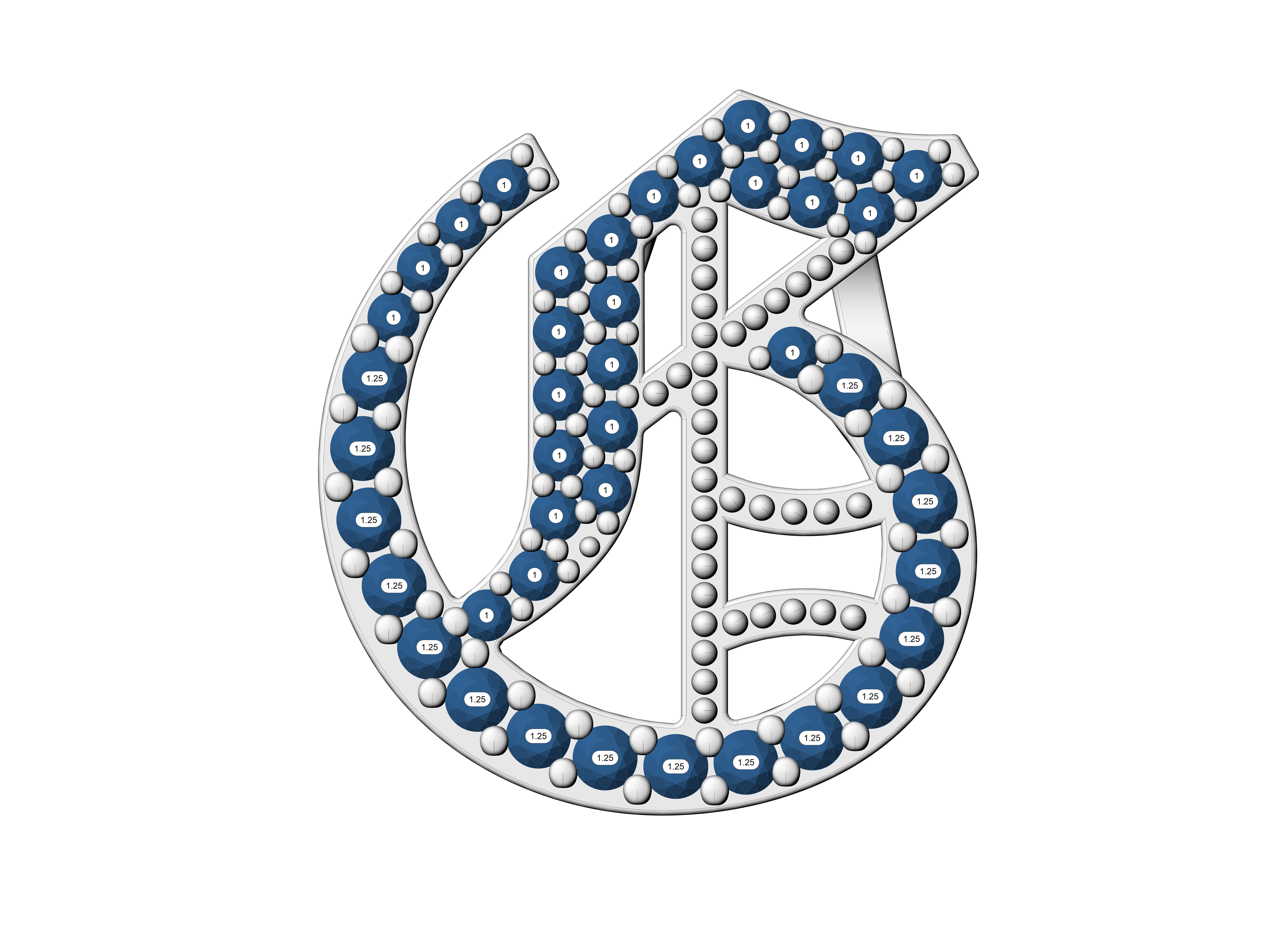 Old English G stone and solid 3D print model_5