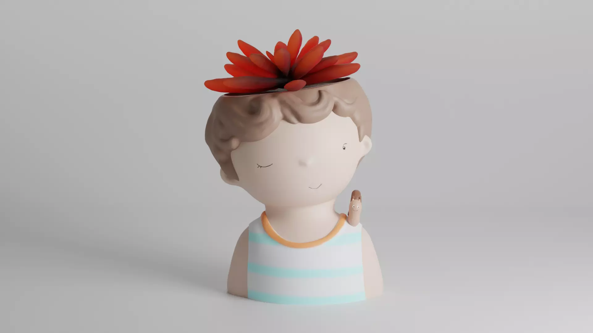 Adorable Boy Planter with Snail Accent 3D print model