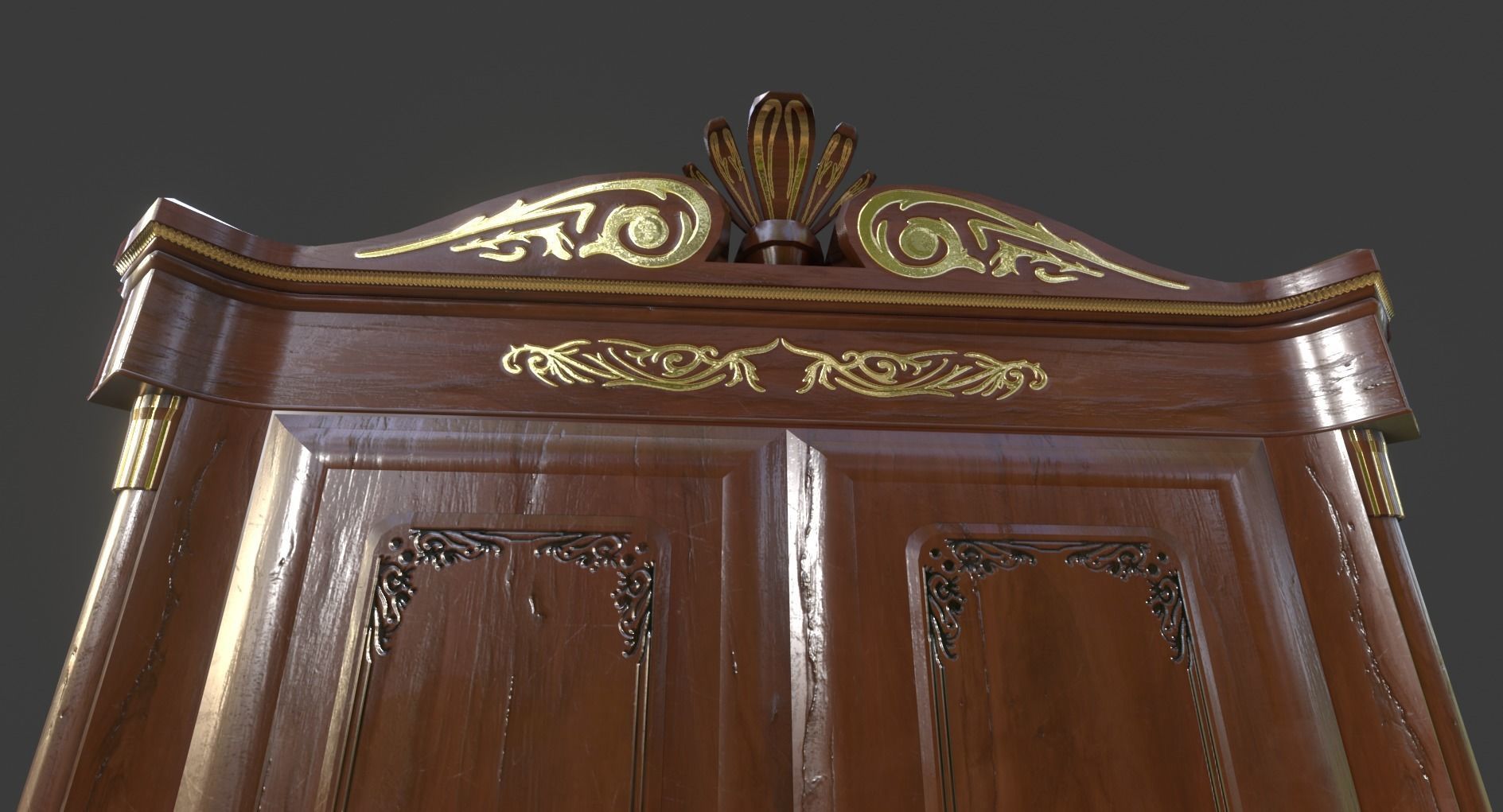 Vintage Wooden Wardrobe Low-poly 3D model_8