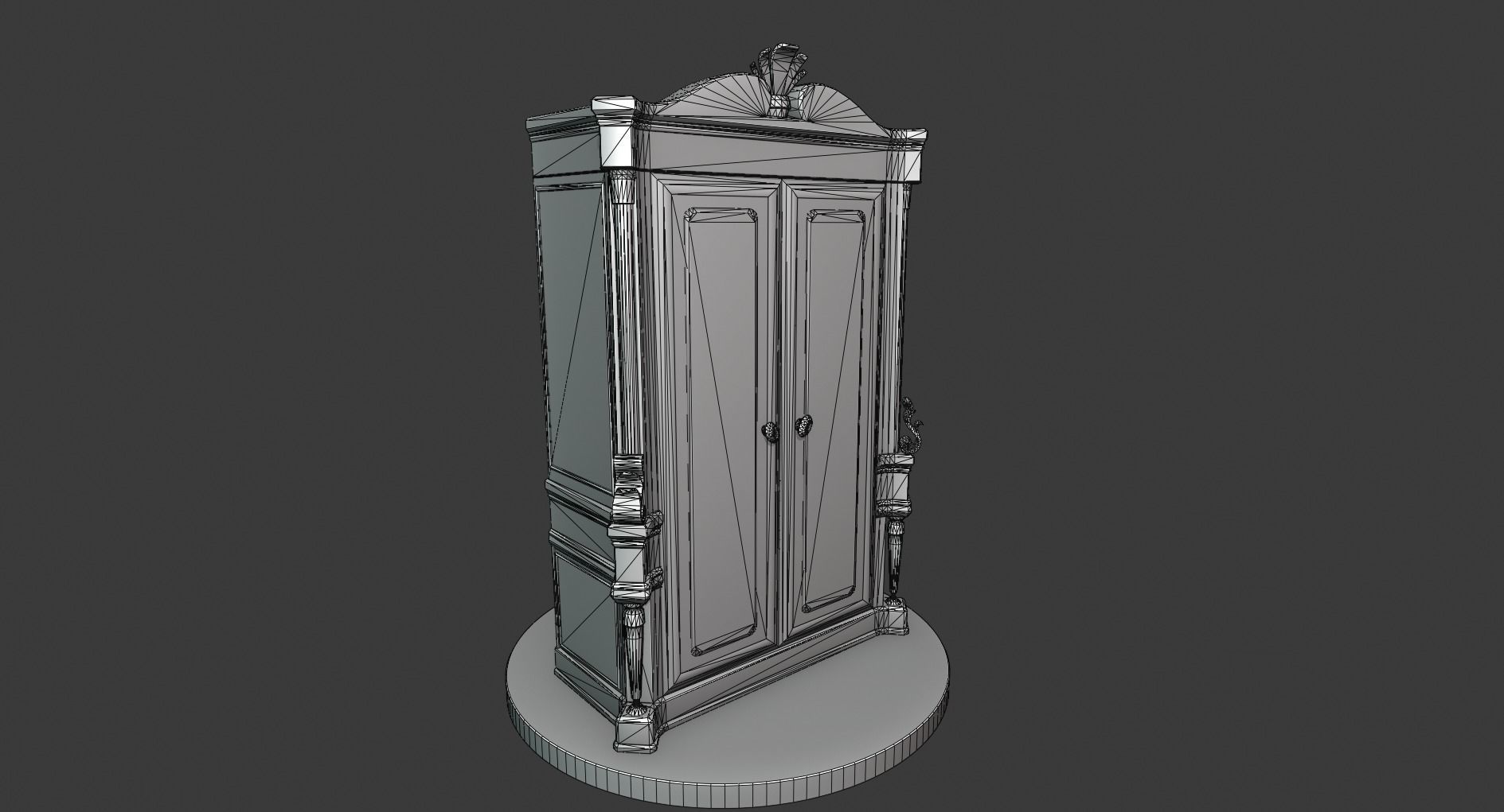 Vintage Wooden Wardrobe Low-poly 3D model_1
