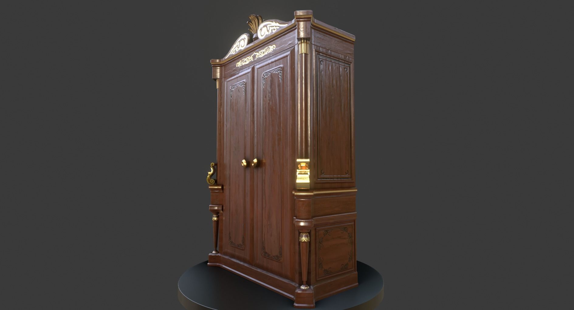 Vintage Wooden Wardrobe Low-poly 3D model_4